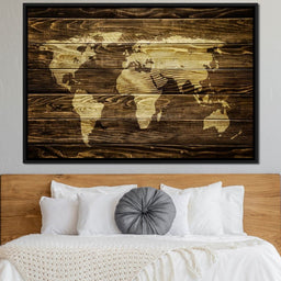 World Map - Oak Planks - NicheCanvas