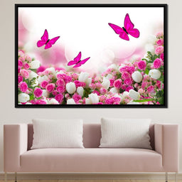Pink Roses & Butterflies - NicheCanvas
