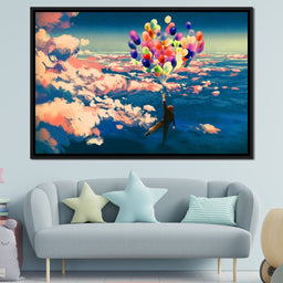 Flying with Colorful Balloons - NicheCanvas