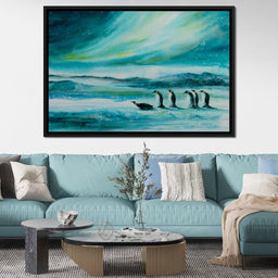 Penguins Under the Aurora Borealis - NicheCanvas