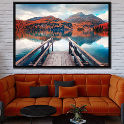 Wooden Pier on Autumn lake Sils - NicheCanvas
