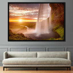 Sunset over Seljalandsfoss Waterfall - NicheCanvas