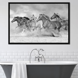 Black & White Horses Heard - NicheCanvas