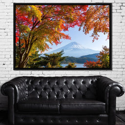 Autumn Trees by Mount Fuji - NicheCanvas