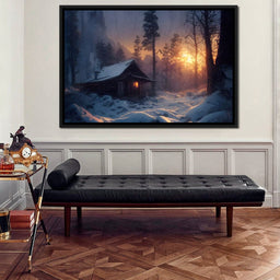 Warm Cabin Covered in Snow - NicheCanvas