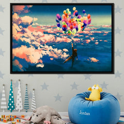 Flying with Colorful Balloons - NicheCanvas