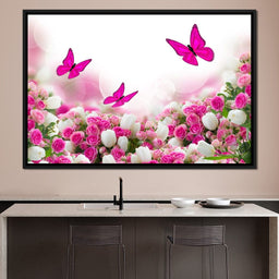Pink Roses & Butterflies - NicheCanvas