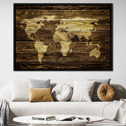 World Map - Oak Planks - NicheCanvas