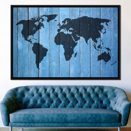 World Map - Blue Planks - NicheCanvas