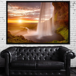 Sunset over Seljalandsfoss Waterfall - NicheCanvas