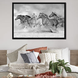 Black & White Horses Heard - NicheCanvas