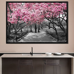 Pink Blossoms in Black and White - NicheCanvas