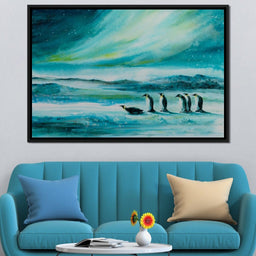 Penguins Under the Aurora Borealis - NicheCanvas