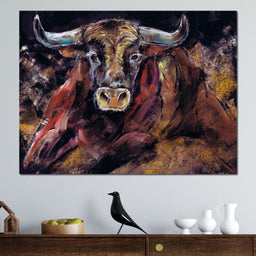 Brown Bull Charge - NicheCanvas