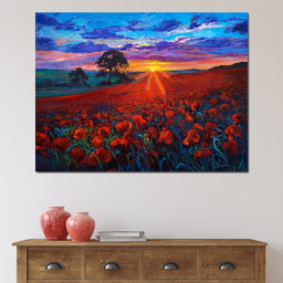 Sunset Over the Poppy Fields - NicheCanvas