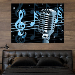 Vintage Microphone & Blue Notes - NicheCanvas