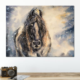 Black Horse in Winter - NicheCanvas