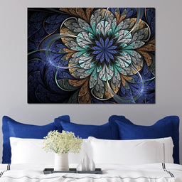 Blue and Gold Fractal Flower - NicheCanvas