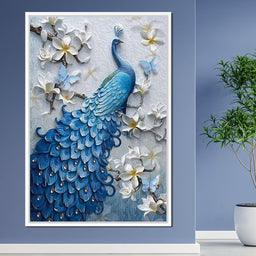 Blue Peacock Flower 1 panel - NicheCanvas