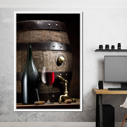 Wine bottle and barrel - NicheCanvas