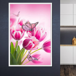 Bouquet of Pink Tulips & Butterflies - NicheCanvas