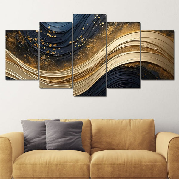 Golden Waves in Abstract Space | NicheCanvas