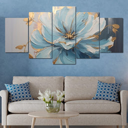 Golden Petals in Turquoise Bloom - NicheCanvas