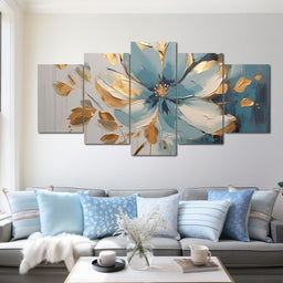 Minimalist Turquoise Gold Flower - NicheCanvas