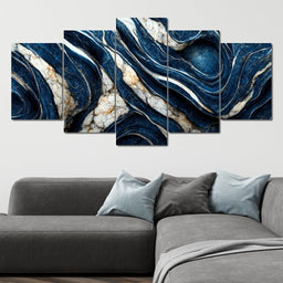 Luxury Abstract Marble in Blue, White & Black - NicheCanvas