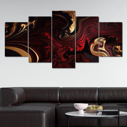 The Marble-Lux Collection: Dark Red & Vibrant Gold 15 - NicheCanvas