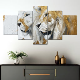 White & Gold Lions - NicheCanvas