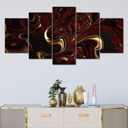 The Marble-Lux Collection: Dark Red & Vibrant Gold 14 - NicheCanvas