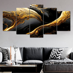 Luxury Abstract Marble in Black & Gold - NicheCanvas