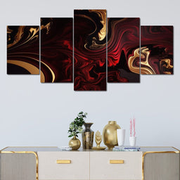 The Marble-Lux Collection: Dark Red & Vibrant Gold 15 - NicheCanvas