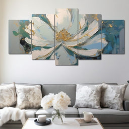 Turquoise Gold Flower in Bloom - NicheCanvas