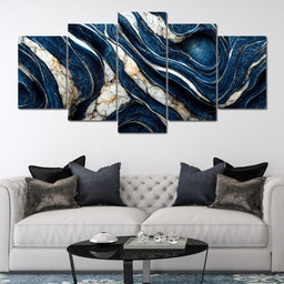 Luxury Abstract Marble in Blue, White & Black - NicheCanvas