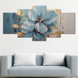 Golden Lotus in Turquoise Bloom - NicheCanvas