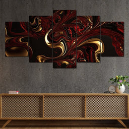The Marble-Lux Collection: Dark Red & Vibrant Gold 14 - NicheCanvas