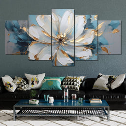 Golden Bloom in Turquoise Dream - NicheCanvas