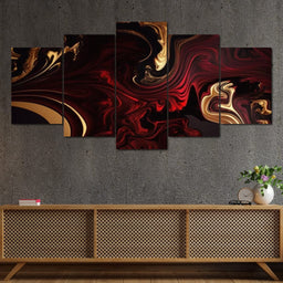 The Marble-Lux Collection: Dark Red & Vibrant Gold 15 - NicheCanvas