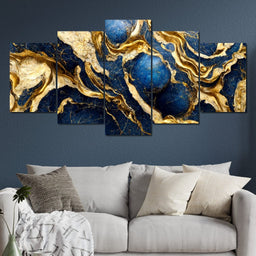 Luxury Abstract Marble in Gold & Blue - NicheCanvas