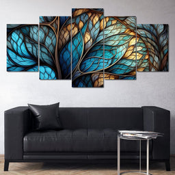 Mosaic Majesty in Beige and Sky Blue - NicheCanvas