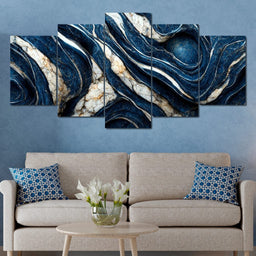 Luxury Abstract Marble in Blue, White & Black - NicheCanvas