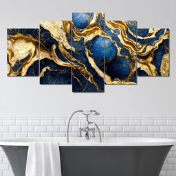 Luxury Abstract Marble in Gold & Blue - NicheCanvas