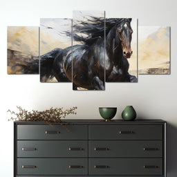 Stocky Black Horse - NicheCanvas