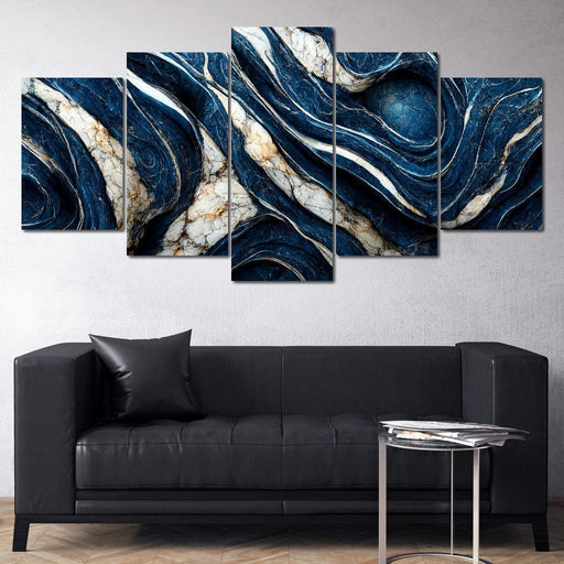 Luxury Abstract Marble in Blue, White & Black Canvas Print