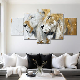 White & Gold Lions - NicheCanvas