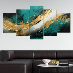 Emerald Currents with Gold - NicheCanvas