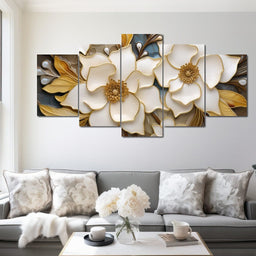 Golden Vortex of Organic Blooms - NicheCanvas