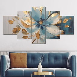 Minimalist Turquoise Gold Flower - NicheCanvas